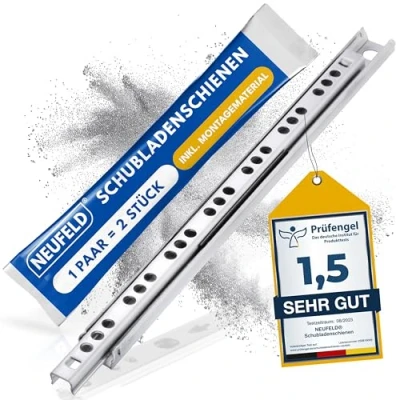 Abbildung von NEUFELD® Schubladenschienen 310mm 17mm Nut (inkl. Montagematerial) Schubladenauszug Schubladen Schienensystem Schienen für