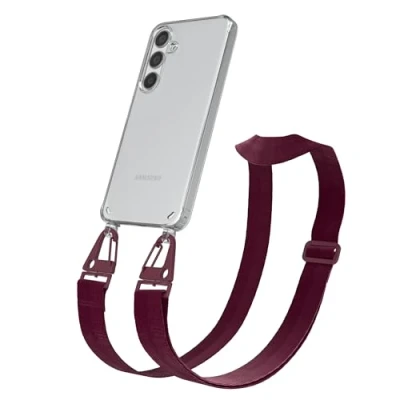 Abbildung von EAZY CASE Hülle mit Band kompatibel Samsung Galaxy S24 Handyhülle Umhängeband für Silikonhülle Transparent Schutzhülle Handykette zum Umhängen Handykordel Smartphone in Rot Dunkel