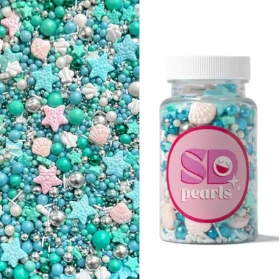 Abbildung von SD Pearls Zuckerstreusel,Bunter Streuselmix,Streudekor für Torten,Cupcakes,Zuckerwatte,Cake Pops und Desserts Zuckerstreusel Babypartys,Kindergeburtstagsfeiern (Mix „Meeresschätze“, 100g)