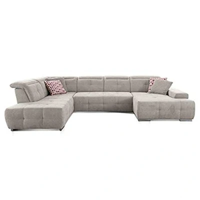 Abbildung von CAVADORE Wohnlandschaft Mistrel mit Longchair rechts / Großes Schlafsofa in U Form Inkl. Kopfteilfunktion und großer Liegefläche (125 x 270) 343 77 93 228 Kati Grau Weiss