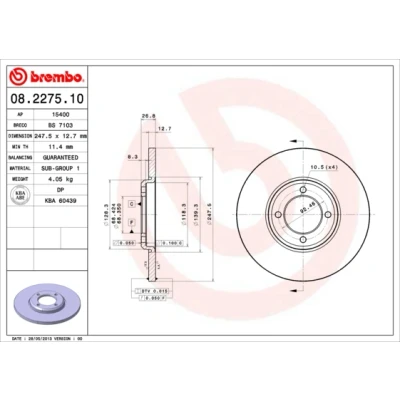 Abbildung von BREMBO 08.2275.10 Bremsscheibe 248 12,7 4 voll FORD: ESCORT 2, 2 Kombi