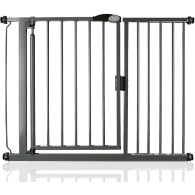 Abbildung von Safetots Druckmontage Selbstschließendes Treppengitter, 111cm 118cm, Schiefergrau, Automatisch schließendes Babygitter, Sicherheitsbarriere für Kleinkinder, Einfache Installation