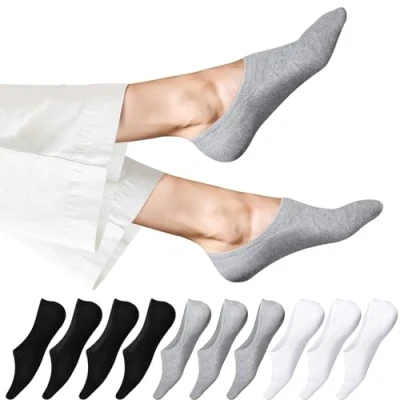 Abbildung von EKSHER Sneaker Socken Herren 43 46 Füßlinge Damen 10 Paar Unsichtbare No Show Sportsocken Baumwoll Kurze Halbsocken Silikonpad Rutschfest Atmungsaktive Schwarz Weiß Grau