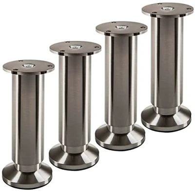 Abbildung von 4 Stück Möbelfüße TERRA Höhe 150 mm Edelstahloptik gebürstet Stützfüße höhenverstellbar bis max. 15 mm, belastbar 250 kg/je Fuß von SOTECH