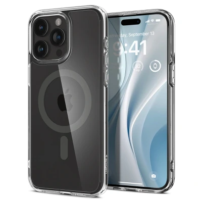 Abbildung von Apple iPhone 15 Pro Hülle MagSafe Kunststoff Spigen Hard Case/Backcover Handyhülle Schwarz Shockproof/Stoßfest