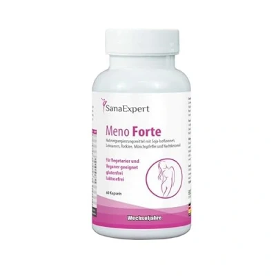 Abbildung von SanaExpert® Meno Forte, Multi Vitamin für Frauen in der Menopause, Soja Isoflavone, mit Calcium, vegan, glutenfrei, die Wechseljahre, 60 Kapseln