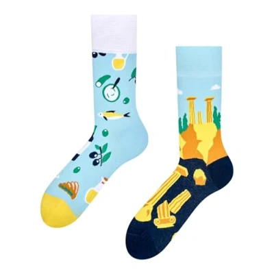 Abbildung von Dedoles Socken Unisex Damen Herren &amp; Kinder Baumwolle viele lustige Designs 1 Paar Geschenk links rechts verschieden, Farbe: Mehrfarbig, Motiv: Griechenland, Gr. 35 38