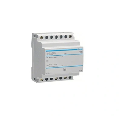 Abbildung von Hager ST312, Sicherheitstransformator, primär 230V, sekundär 12/24V, 25VA, 70mm breit, für DIN Schiene