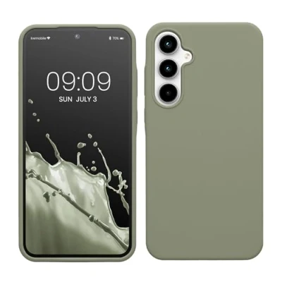 Abbildung von kwmobile Hülle kompatibel mit Samsung Galaxy A35 Silikon Handy Case Handyhülle weiche Oberfläche kabelloses Laden Graugrün