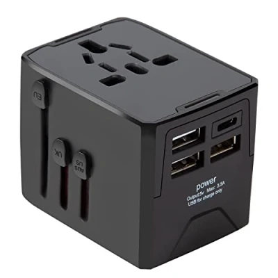 Abbildung von GUNGY Reiseadapter Weltweit Steckdosenadapter Universal Reisestecker mit 3 USB 1 C Anschlüsse und AC Steckdose Travel Adapter für USA Europa UK Australien 150 Länder Schwarz