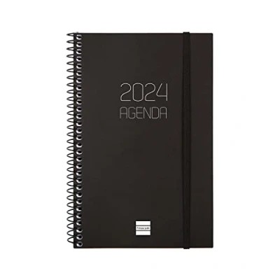 Abbildung von Finocam Terminkalender Espiral Opaque 2024 Wochenansicht Horizontal Januar bis Dezember (12 Monate) Schwarz International