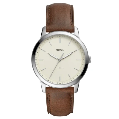 Abbildung von Fossil Minimalist uhr für Herren, Quarzwerk mit Edelstahl oder Lederarmband, Weiß und Tan, 44MM