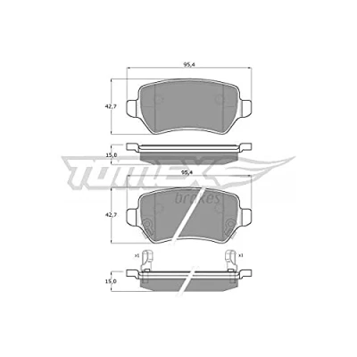 Abbildung von TOMEX brakes TX 12 97 Bremsbelagsatz Hinterachse mit akustischer Verschleißwarnung OPEL: Meriva A, Zafira B, Astra H Caravan, KIA: Venga