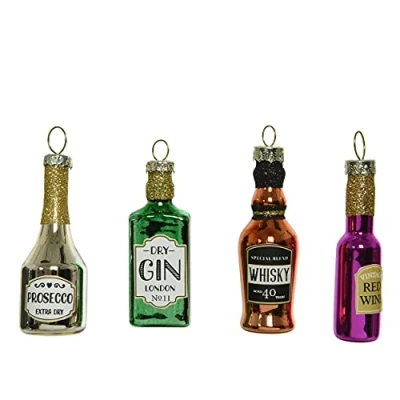 Abbildung von Decoris Christbaumschmuck Glas 6cm x 4 Stück Set Mini Schnapsflaschen Weihnachtskugeln bunt