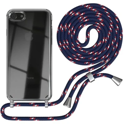 Abbildung von EAZY CASE Handykette kompatibel mit iPhone SE (2022/2020) / 8/7 Handyhülle Umhängeband, Handykordel Schutzhülle, Silikonhülle, Hülle Band, Stylische Kette, Navy Camouflage