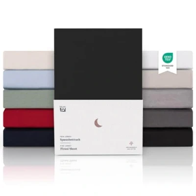 Abbildung von Blumtal® Premium Topper Spannbettlaken 90x200cm Jersey im 2er Set Oeko TEX zertifiziertes Bettlaken 90x200 Baumwolle 100% Spannleintuch Bezug bis 10cm/Bettlaken für Schwarz
