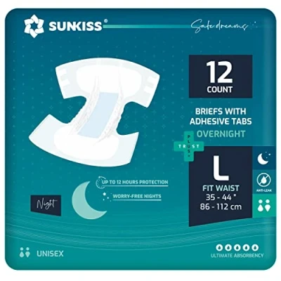 Abbildung von SUNKISS TrustPlus Inkontinenz Windeln für Erwachsene über Nacht, Saugfähige Einweg Unterwäsche Männer und Frauen mit Tabs, Unisex, Größe L, 48 Stück