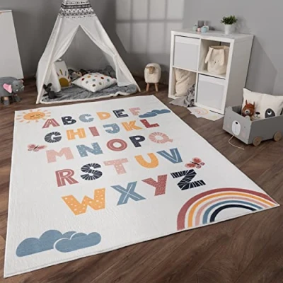 Abbildung von Paco Home Kinderteppich &quot;Eliz 394&quot;, rechteckig, Kurzflor, Spielteppich, Motiv Alphabet &amp; Regenbogen