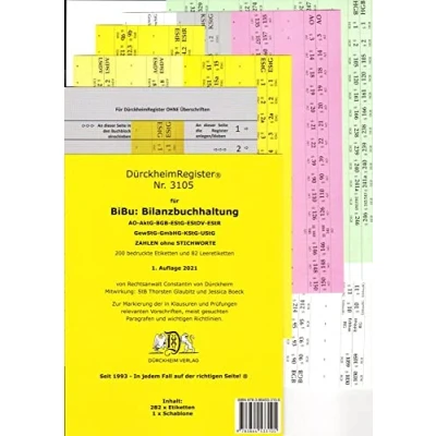 Abbildung von DürckheimRegister® BiBu BILANZSTEUERRECHT Register für deine AO AktG BGB EStG EStR KStG UStG GmbHG HGB UmwG nur Zahlen und §§ (2021): 199 ... 1993 . In jedem Fall auf der richtigen Seite®