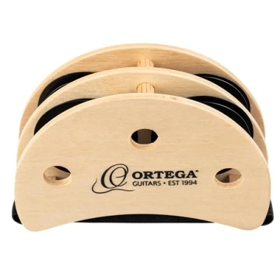 Abbildung von Ortega Guitars Percussion Foot Tambourine Fußtamburin mit Edelstahl Schellen Siam Eiche, Natur (OGFT NT)