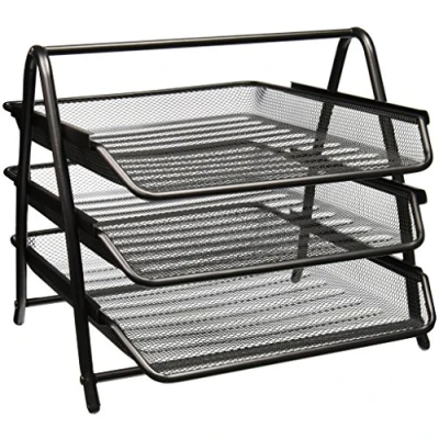 Abbildung von Greenco Mesh 3 Ebenen Dokument Briefablage Schreibtisch Organizer Schwarz