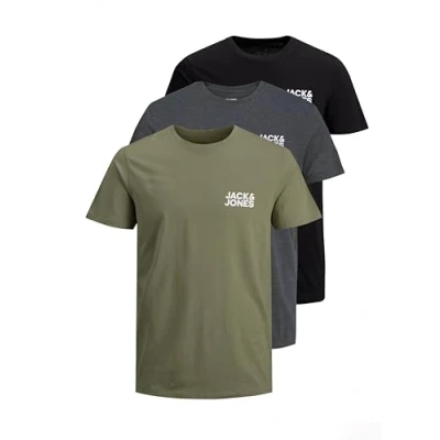 Abbildung von JACK &amp; JONES Herren JJECORP Logo Tee SS Crew Neck 3er Pack Kurzarm T Shirt, C, DustyOlive/DGM/Black, M