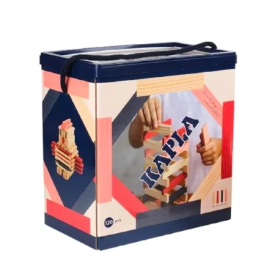 Abbildung von KAPLA® Baukasten mit 120 Holzplättchen (90x Natur, 10x dunkelblau, rosa, rot), Konstruktionsspiele, Bausteine &amp; Holzspielzeug, ab 2 Jahren