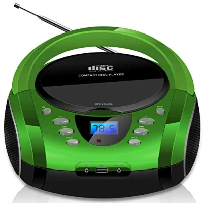 Abbildung von Tragbare Boombox CD/CD R USB FM Radio Player AUX Eingang Kopfhöreranschluss Kinderradio Stereoanlage Kompaktanlage (Golo Green)