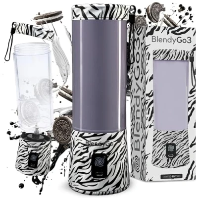 Abbildung von BlendyGo 3 Mixer Smoothie Maker, Klein, Mini Portable Blender, Tragbarer USB, Maker to go, Standmixer 550 ml, BPA freie, PulseMotion &amp;BlendPro Technologie (Zebra)