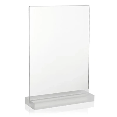 Abbildung von DIN A4 Werbeaufsteller mit massiver, satinierter PLEXIGLAS® Basis/T Ständer/T Aufsteller als Tischaufsteller