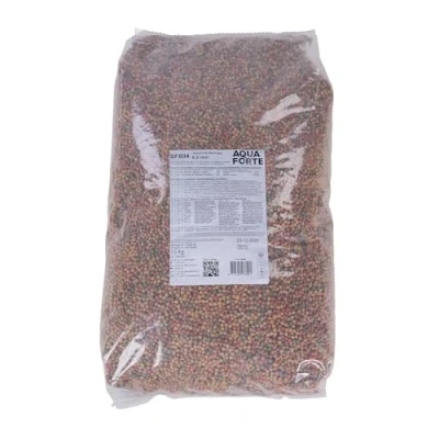 Abbildung von AquaForte Hochwertiges schwimmendes Grundfutter für Zierfische 15 kg (± 40 Liter) Medium Pellets 6mm, Vier verschiedene Fischpellets, Rohprotein: 32,3%, Rohfett: 4%, Rohzellulose: 4,5%, Rohasche: 5,6%