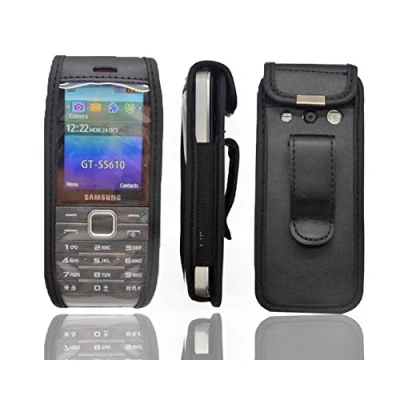 Abbildung von caseroxx Hülle Ledertasche mit Gürtelclip für Samsung GT S5610 / S5611 aus Echtleder, Tasche und Sichtfenster in schwarz