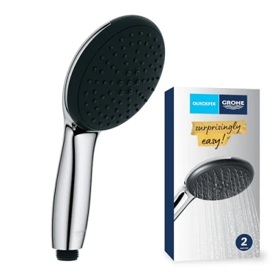 Abbildung von GROHE Vitalio 110, Duschkopf, 14l pro Min (Handbrause mit 2 Strahlarten, Standardanschluss, Silikonring schützt bei Stürzen), rund, chrom, 26948001