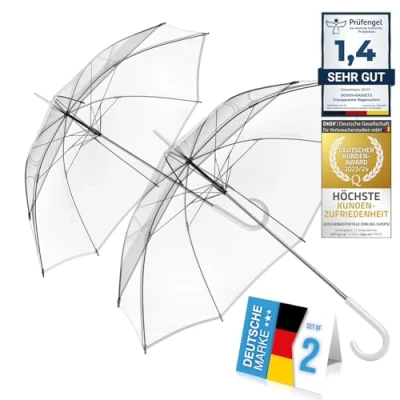 Abbildung von GOODS+GADGETS Durchsichtiger Regenschirm transparent, weißer Stockschirm Ø 100 cm; Eleganter in transparent Das Fashion Highlight (2x, Stockschirm)