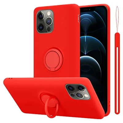 Abbildung von Cadorabo Hülle kompatibel mit Apple iPhone 12 PRO MAX Schutzhülle TPU Silikon Case Liquid Design Ring Slim Kratzfest Liquidsilikon Microfaser für in Rot