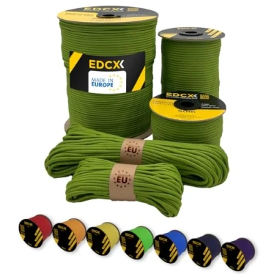 Abbildung von EdcX Paracord 4 mm, 35+ Volltonfarben (10 m, 15 30 50 100 300 m) Ideal zum Basteln, Camping, Outdoor 100% Nylonseil mm Taktische Schnur 550 Typ III (Green Golf,