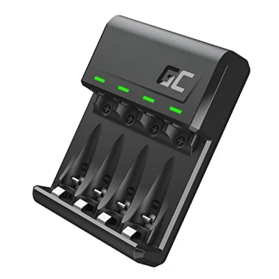 Abbildung von Green Cell VitalCharger Batterieladegerät Ladegerät mit Micro USB und C für NI MH AA/AAA / R6 R03 Mignon Akku. 4 Kanal Ladesystem lädt ab 1 bis AA oder AAA Akkus, LED Signalisierung.