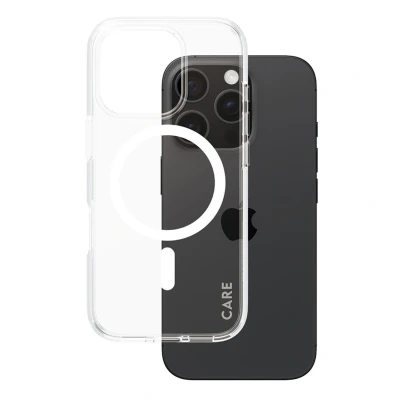 Abbildung von Apple iPhone 16 Pro Hülle MagSafe Recycelter Kunststoff PanzerGlass Hard Case/Backcover Handyhülle Weiß Shockproof/Stoßfest