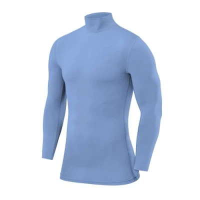 Abbildung von PowerLayer Kompressionsshirt Herren Compression Shirt Funktionssshirt Langarm Laufshirt Mock Neck Sportshirt Longsleeve Oberteil Unterziehshirt Hellblau, XL