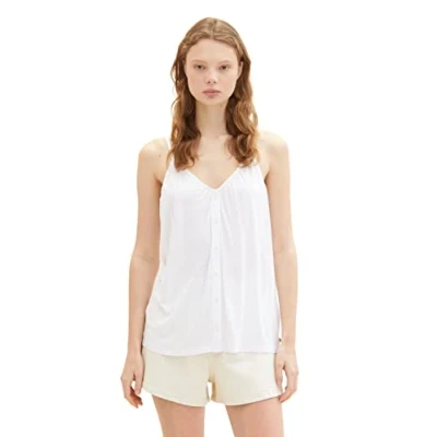 Abbildung von TOM TAILOR Denim Damen 1038385 Top mit Knopfleiste, 20000 White, M