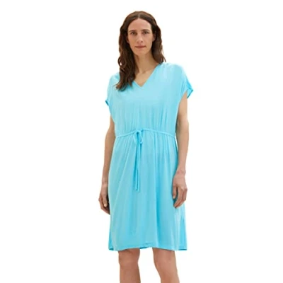 Abbildung von TOM TAILOR Damen 1036658 Kleid mit Struktur &amp; Bindegürtel, 26007 Teal Radiance, 44