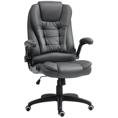 Abbildung von HOMCOM Bürostuhl, Ergonomisch Chefsessel mit Wippfunktion, Hochklappbare Armlehne, Höhenverstellbar Schreibtischstuhl Drehfunktion für Home Office, Kunstleder, Dunkelgrau