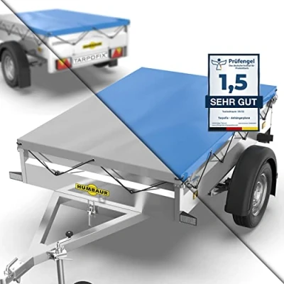 Abbildung von Tarpofix® Anhänger Plane 211x116 cm inkl. Planenseil Anhängerplane Flachplane aus PVC PLANENMATERIAL Verstärkte Humbaur für 750kg PKW Hänger Abdeckplane Abdeckung Grau