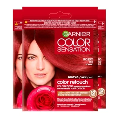 Abbildung von Garnier Color Sensation Retouch Permanente Haarfärbung, deckt 100 % weißes Haar ab, einfache Anwendung, Farbe Rot 3 Farben