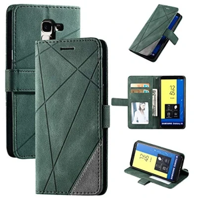 Abbildung von QiongniAN kompatibel mit Samsung Galaxy On6 2018 Hülle Leder,kompatibel SM J600F/DS J6 / J600G/DS J600FN J600FZ J600L/N Klapphülle Handytasche Case Green