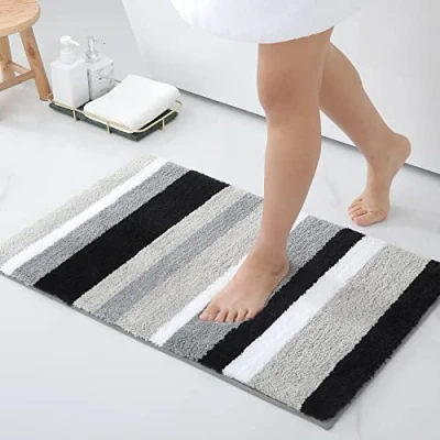 Abbildung von Homaxy rutschfest Badezimmerteppich Weich Hochflor Mikrofaser Badematte Saugfähige Badteppiche Waschbar Badvorleger 40 x 60 cm, Schwarz/Grau