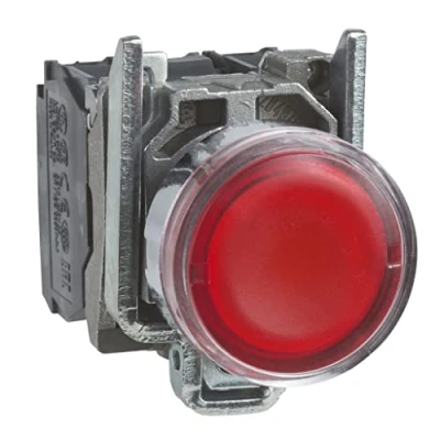 Abbildung von Schneider Electric Harmony XB4 Beleuchteter Drucktaster, Metall, Federrückstellung, 1 NO + NC, 24 V AC/DC, 22 mm Halterung, flacher Einbau, XB4BW34B5, Rot