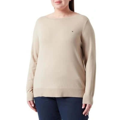 Abbildung von Tommy Hilfiger Damen Pullover Jersey U Boot Ausschnitt, Beige (Beige), 46