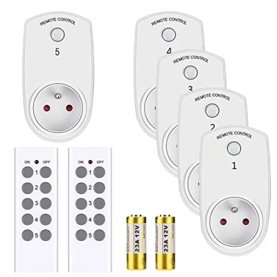 Abbildung von DEWIN Steckdosen Fernbedienung, 5 Stück Smart Wireless Control Wandsteckdose Schalter Kompatibel EU Stecker mit 2 Fernbedienungen