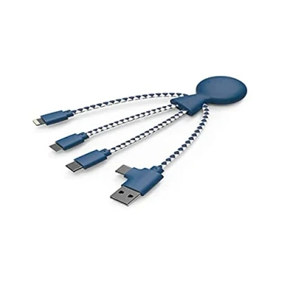 Abbildung von Xoopar Mr Bio 4 in 1 Multi USB Kabel Umweltfreundliches und biologisch abbaubares Universelles Ladegerät für Smartphones Apple iPhone Samsung Google Android (Blau)